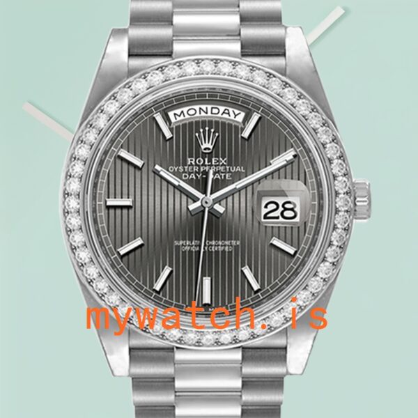 Rolex Day-Date Mens 40mm 228349RBR-0008 Automatic Silver-tone: Authentic vs. Replica